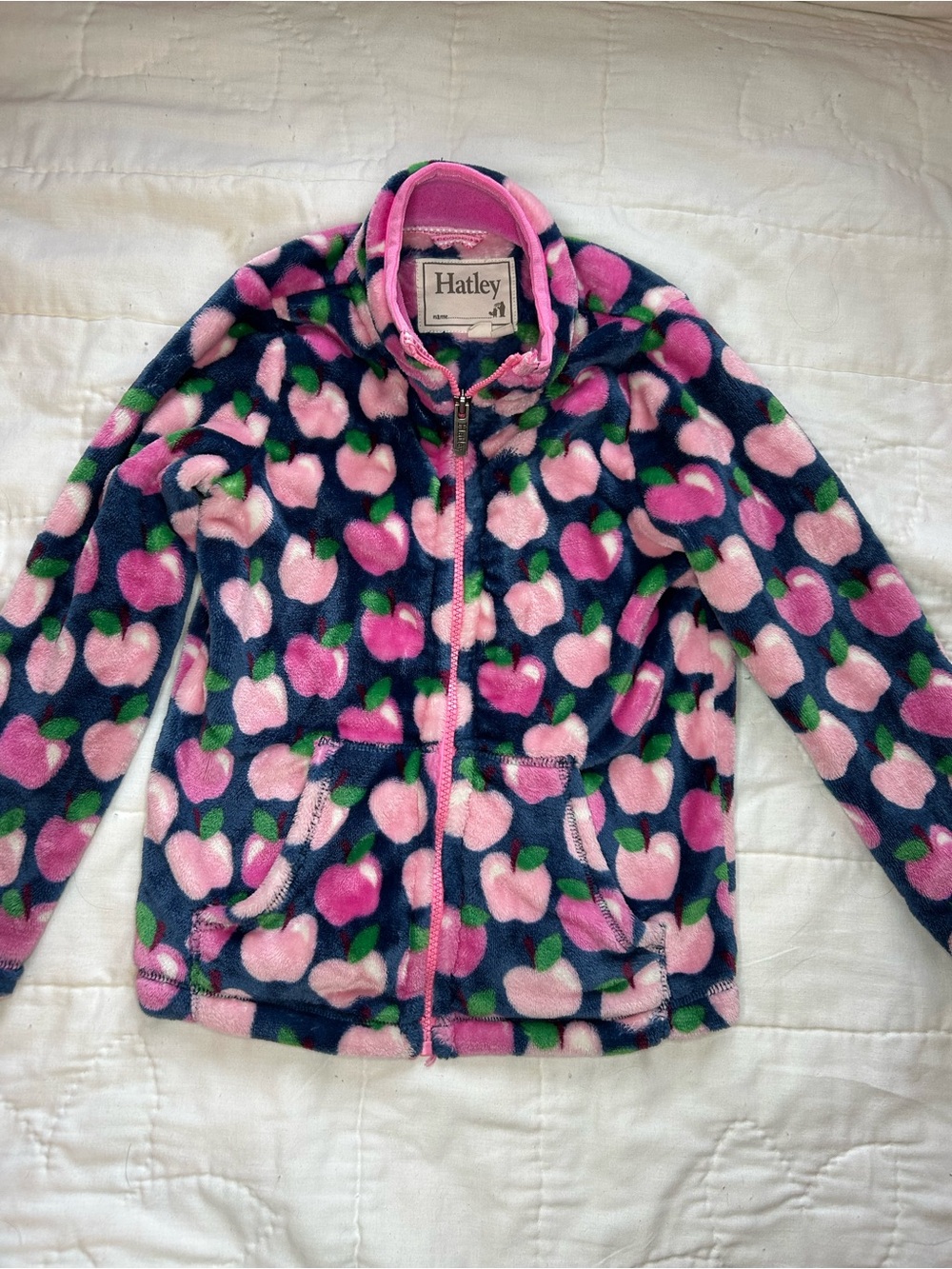 Hatley Navy Fleece Pink Apple Print